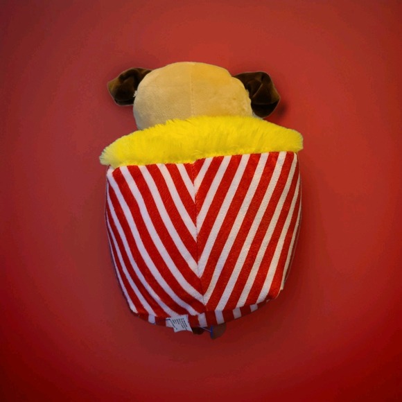 Puppycorn Plush Red Striped Popcorn Bag Pug Dog 10" Stuffed Animal - Picture 4 of 8